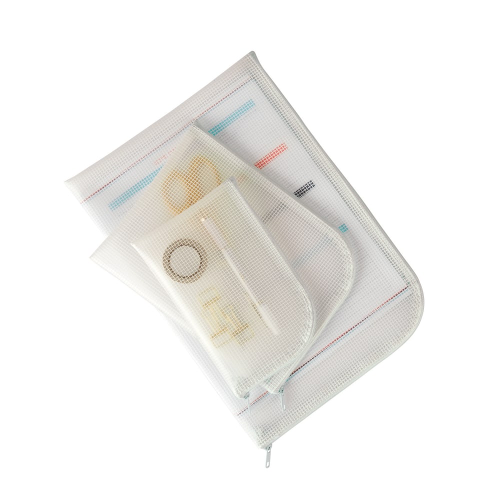 Office Depot Brand Vinyl Mesh Zippered Pouches, White/Clear, Pack Of 3 Pouches