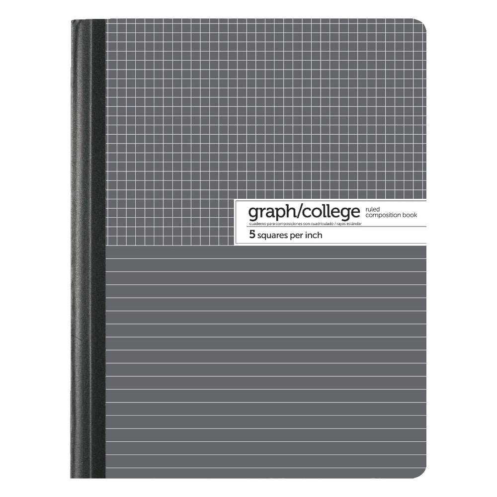 Office Depot Brand Composition Book, 7-1/2in x 9-3/4in, College/Graph Ruled, Gray/White, 100 Sheets