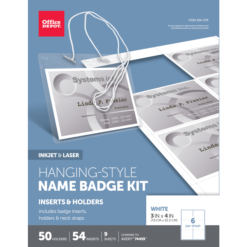 Office Depot Brand Name Badge Kit, Hanging-Style, Convention Size,  3in x 4in, Pack Of 50
