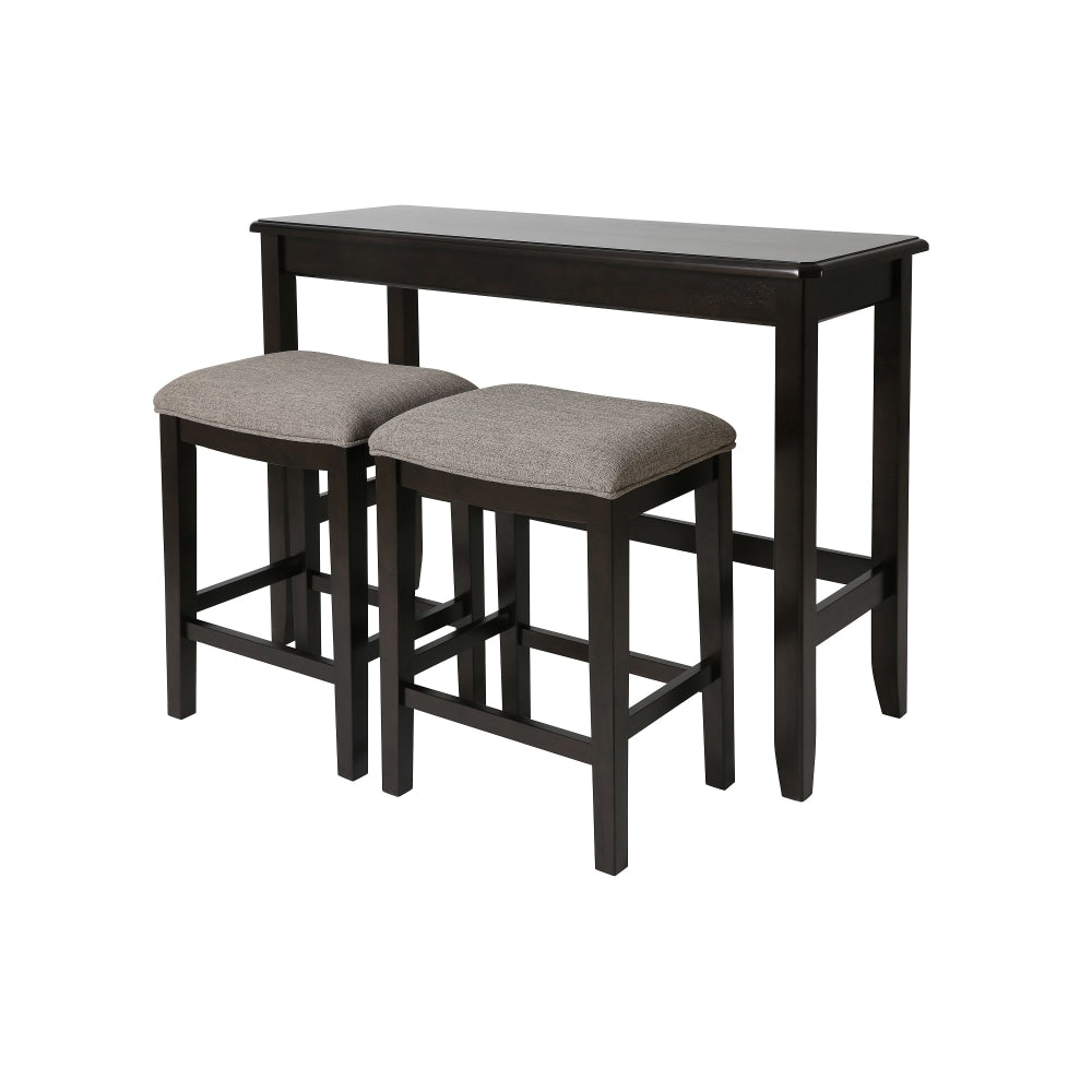 New Ridge Home Goods Sofa Bar Table With Stools, 36-1/2inH x 18-1/2inW x 48-1/2inD, Espresso