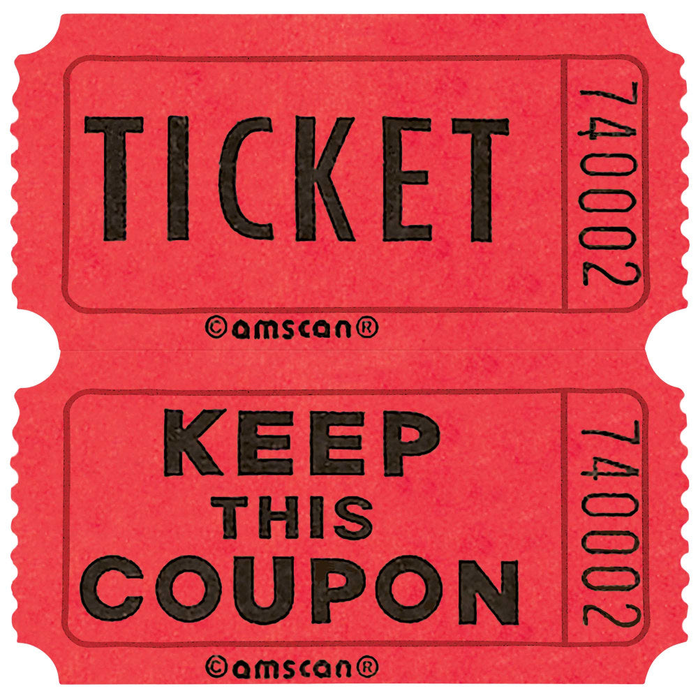 Amscan Double Ticket Roll, 6-1/2inH x 6-1/2inW x 2inD, Red, 2,000 Tickets Per Roll