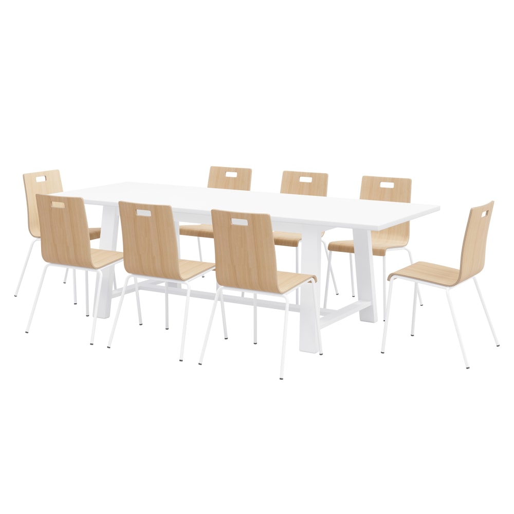 KFI Studios Midtown Dining Table With 8 Chairs, White Table, Natural/White Chairs