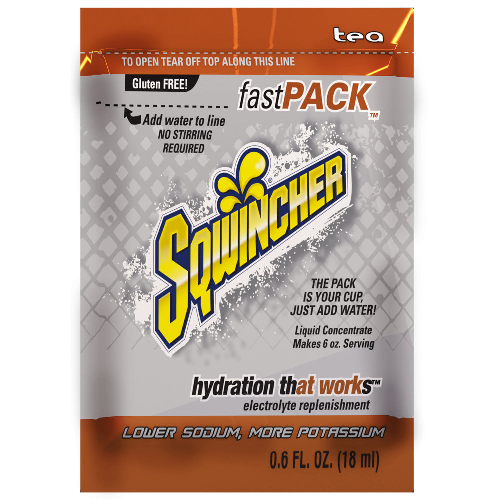 Sqwincher Fast Pack Electrolyte Replenishment Concentrate, Tea, 0.6 Oz, Case of 200