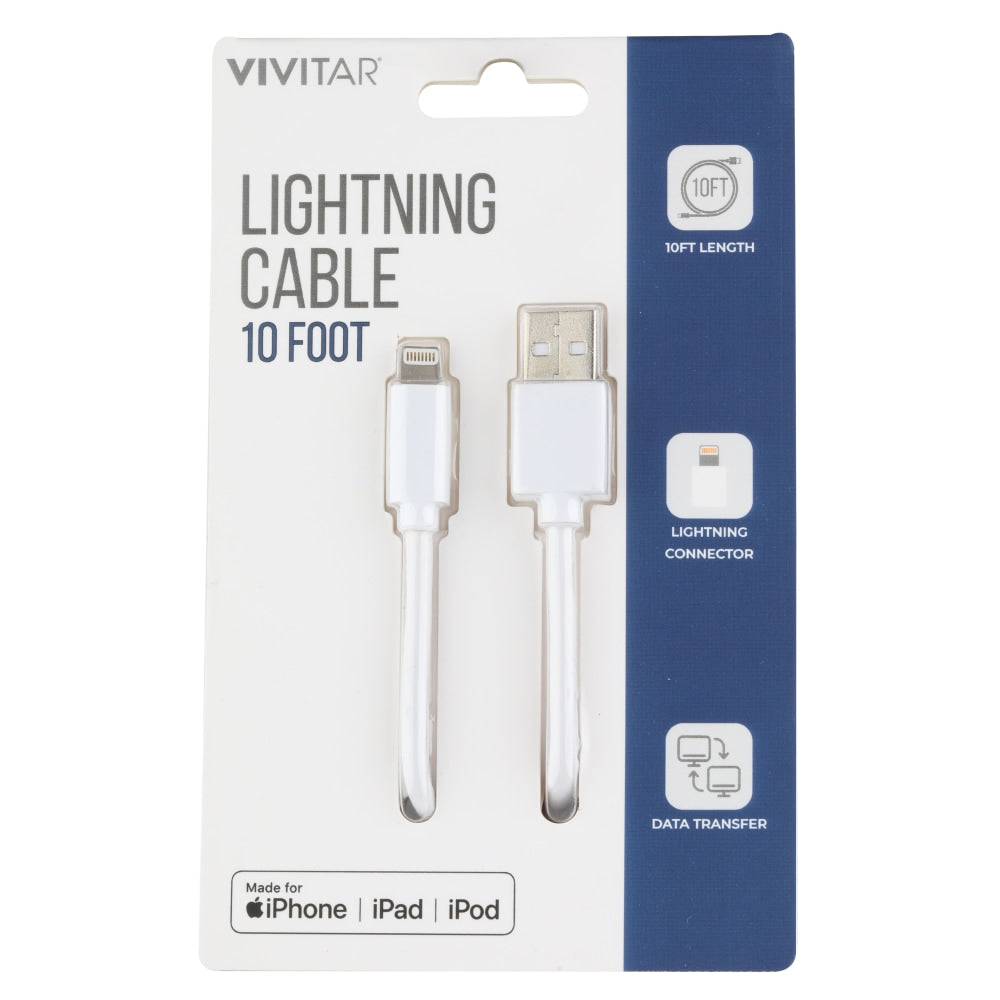 Vivitar Lightning To USB-A Cable, 10ft, White, NIL1010-WHT-STK-24