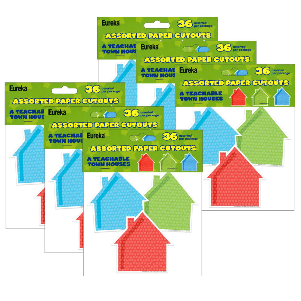 Eureka Paper Cut-Outs, A Teachable Town Assorted Houses, 36 Cut-Outs Per Pack, Set Of 6 Packs