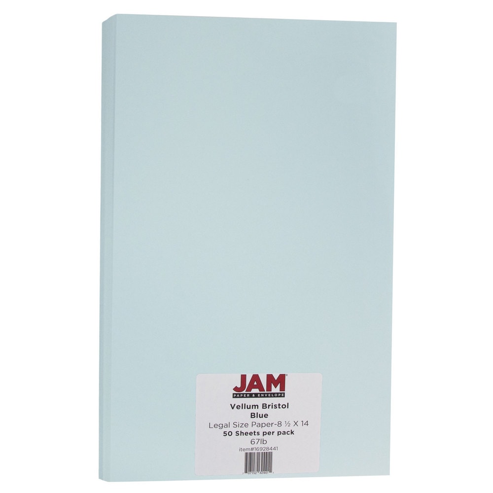 JAM Paper Card Stock, Vellum Bristol Blue, Legal (8.5in x 14in), 67 Lb, Pack Of 50