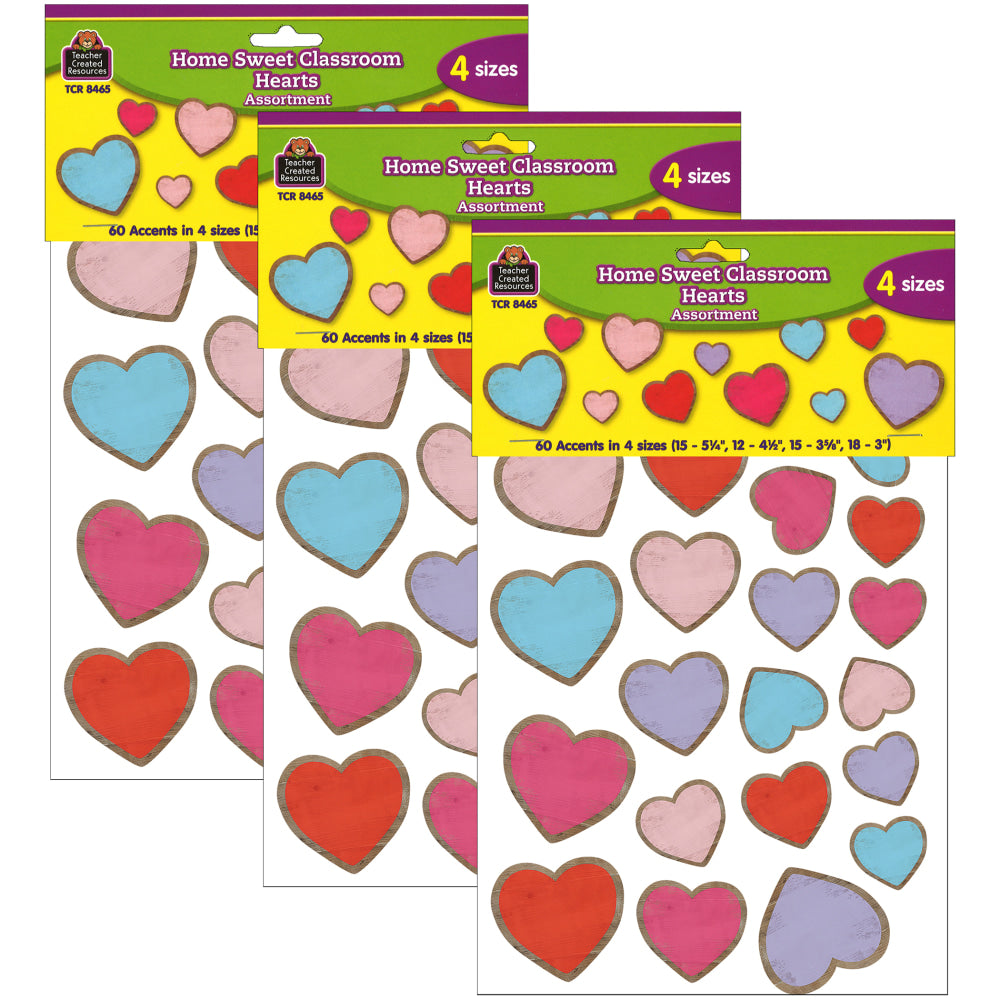 Teacher Created Resources Accents, Home Sweet Classroom Hearts, 60 Pieces Per Pack, Set Of 3 Packs