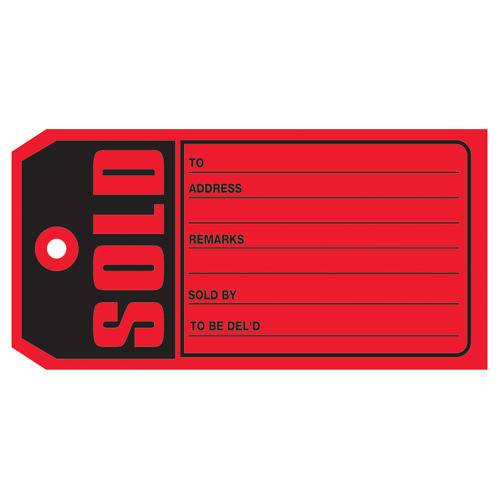 Partners Brand "Sold" Tags, #5, 4 3/4in x 2 3/8in, Red, Box Of 1,000