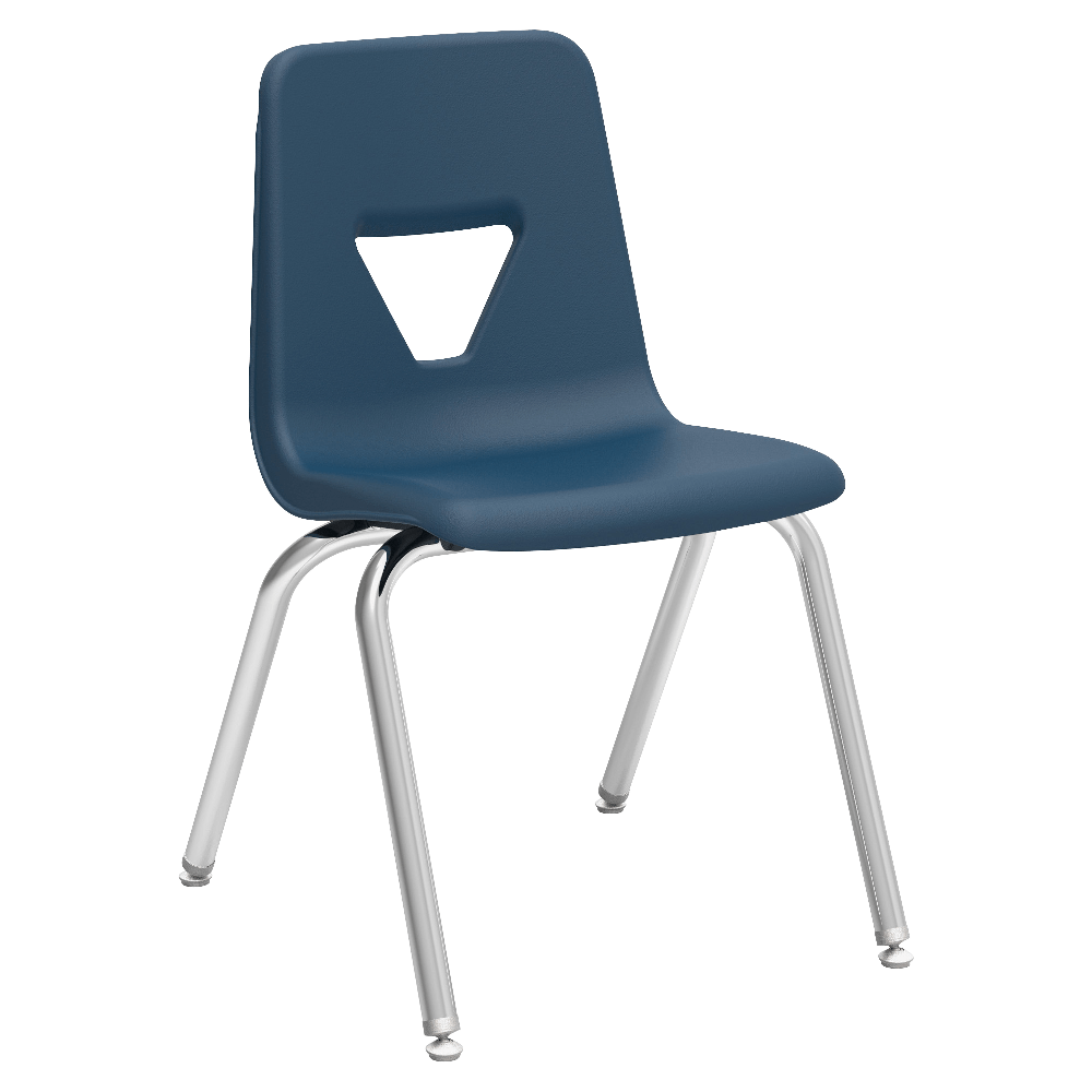 Lorell Classroom Student Stack Chairs, 18inH Seat, Navy/Silver, Set Of 4