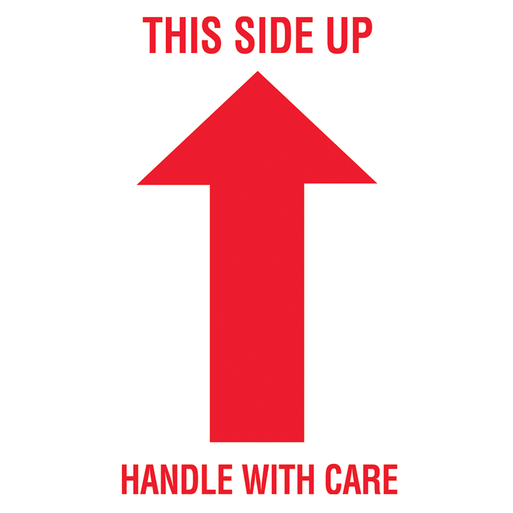 Tape Logic Preprinted Shipping Labels, DL1050, Arrow With "This Side Up Handle With Care", 3in x 5in, Red/White, Roll Of 500