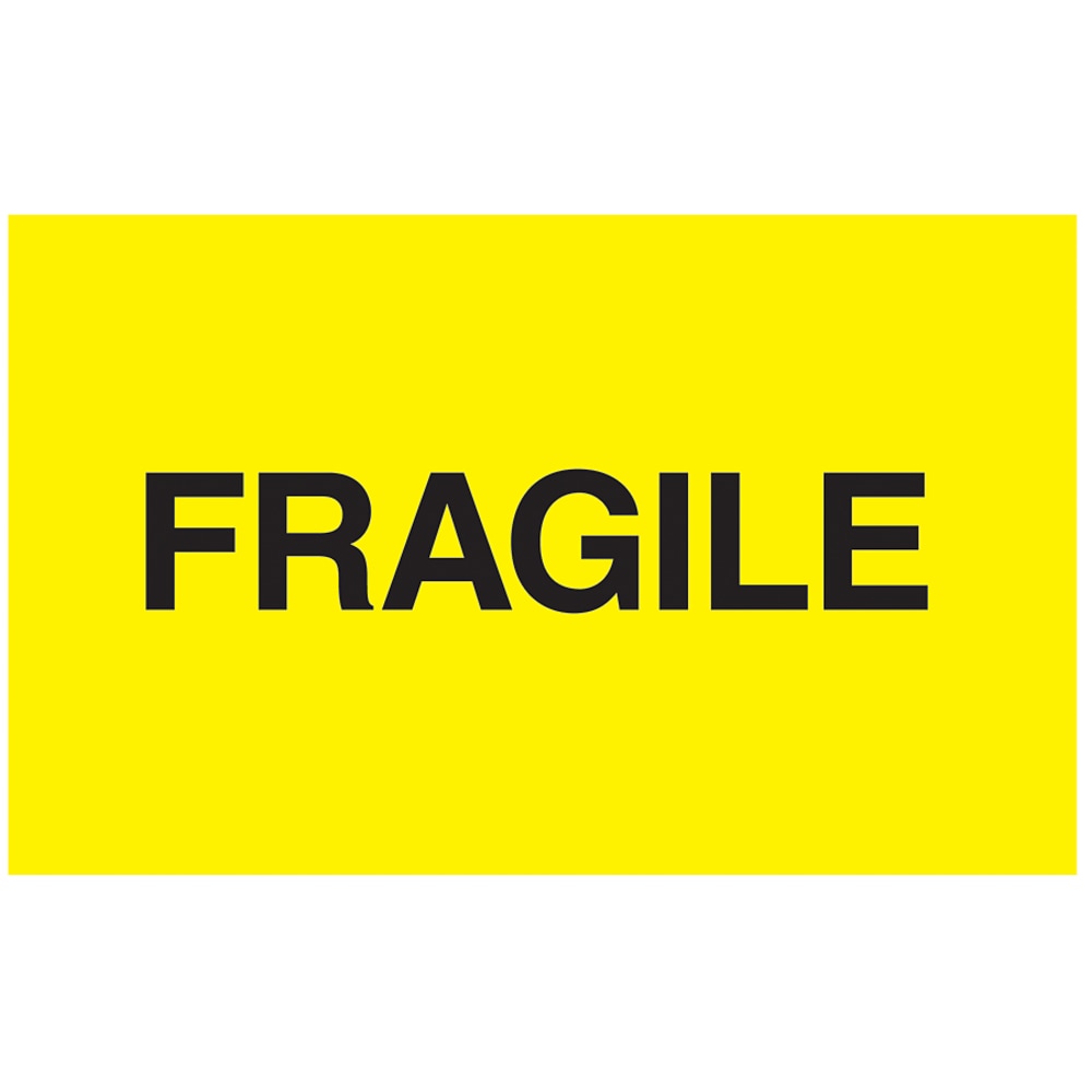 Tape Logic Preprinted Shipping Labels, DL2422, "Fragile", 5in x 3in, Bright Yellow, Roll Of 500