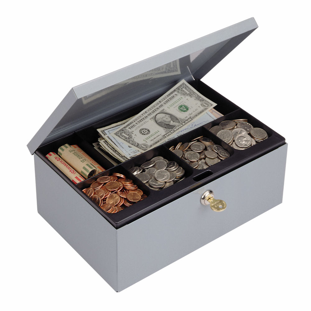 STEELMASTER Cash Box with Security Lock, 7 Compartments, Gray