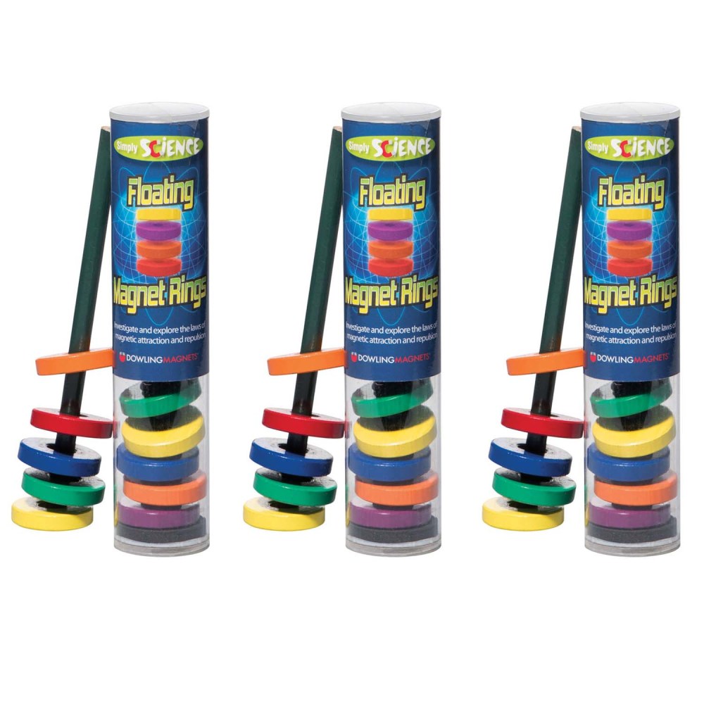 Dowling Magnets Floating Magnet Rings, Assorted Colors, Grade 3 to 12, 6 Rings Per Pack, Set Of 3 Packs
