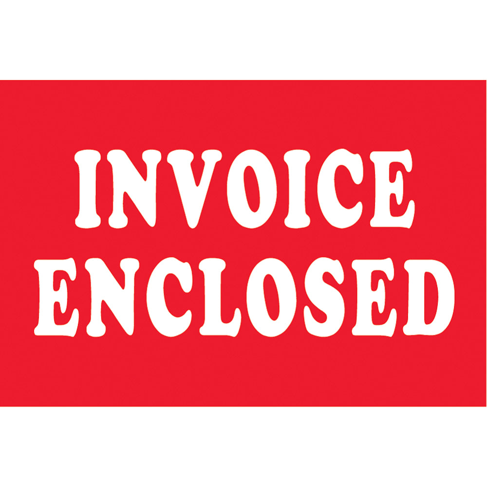 Tool Logic Preprinted Shipping Labels, DL1670, "Invoice Enclosed", 3in x 2in, Red/White, Roll Of 500