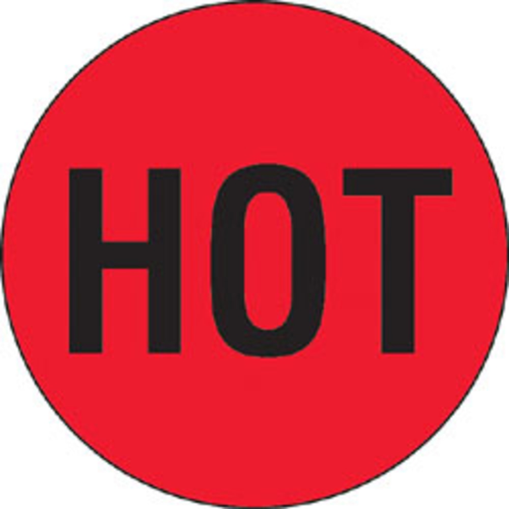 Tape Logic Preprinted Shipping Labels, DL1730, "Hot", 2in Circle, Red/Black, Roll Of 500