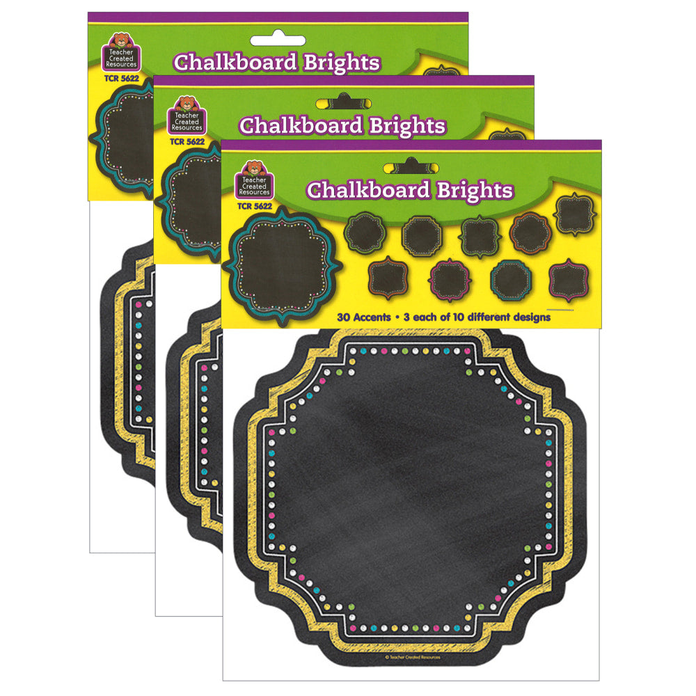 Teacher Created Resources Accents, Chalkboard Brights, 30 Accents Per Pack, Set Of 3 Packs