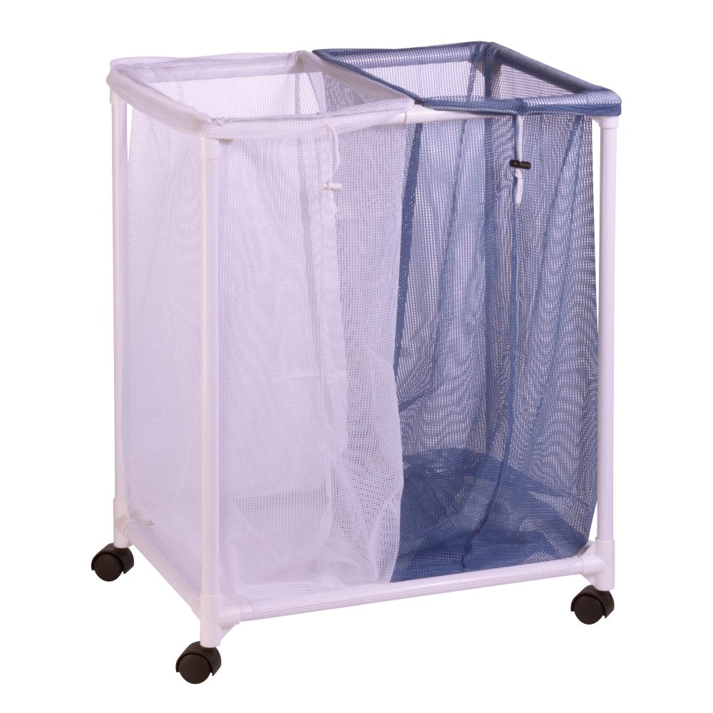Honey-Can-Do 2-Bag Rolling Hamper, 29in x 16in x 22in, Blue/White