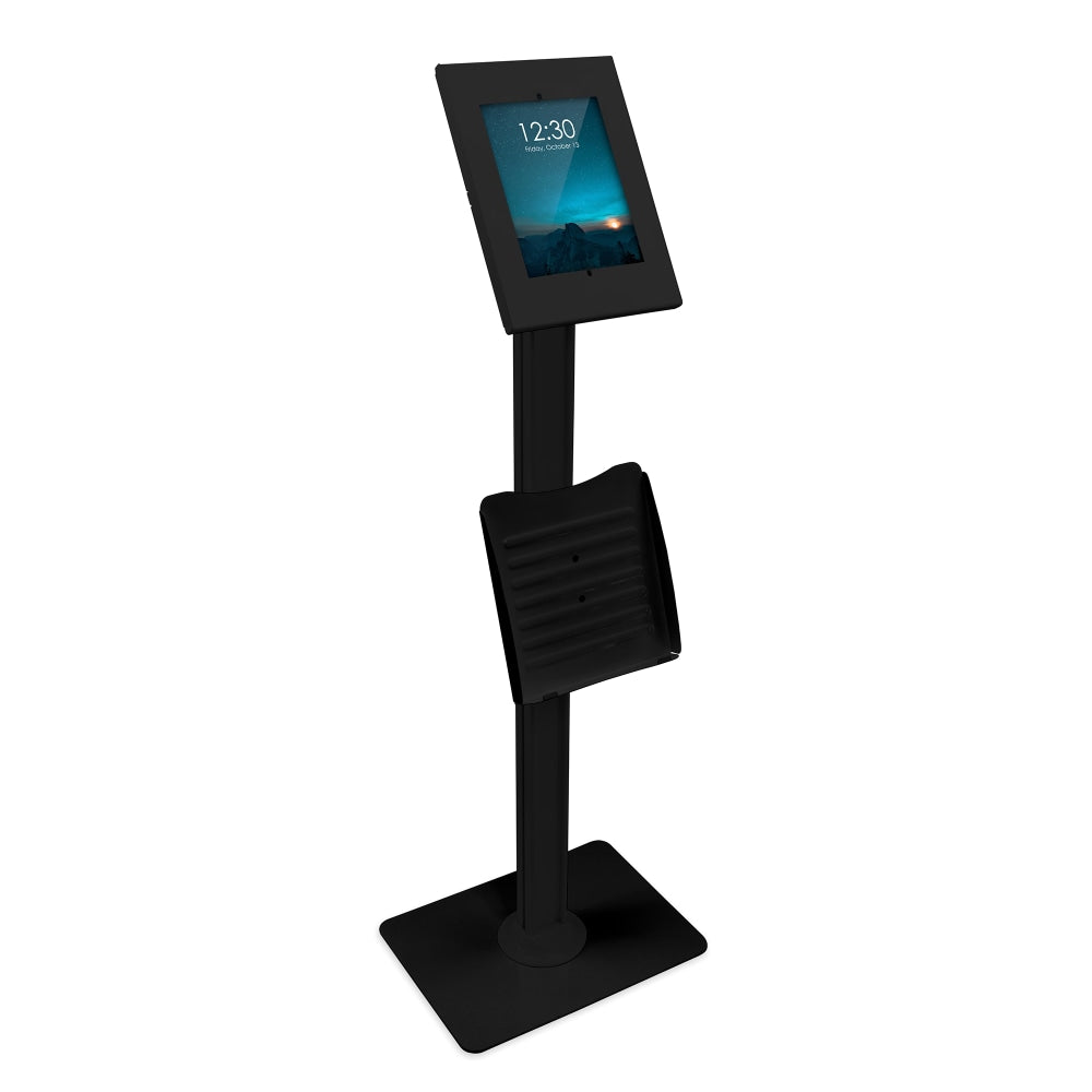 Mount-It! MI-3770B Secure iPad Floor Stand With Document Holder, 49-1/8inH x 11-3/4inW x 15-3/4inD, Black