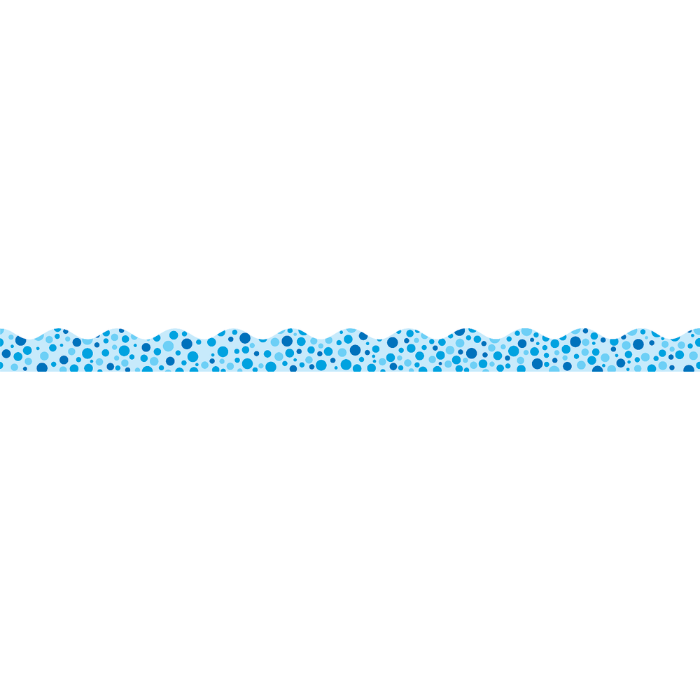 Scholastic Teachers Friend Polka-Dots Scalloped Trimmers, 2 1/4in x 36ft, Blue, Pre-K To Grade 5, Pack Of 12