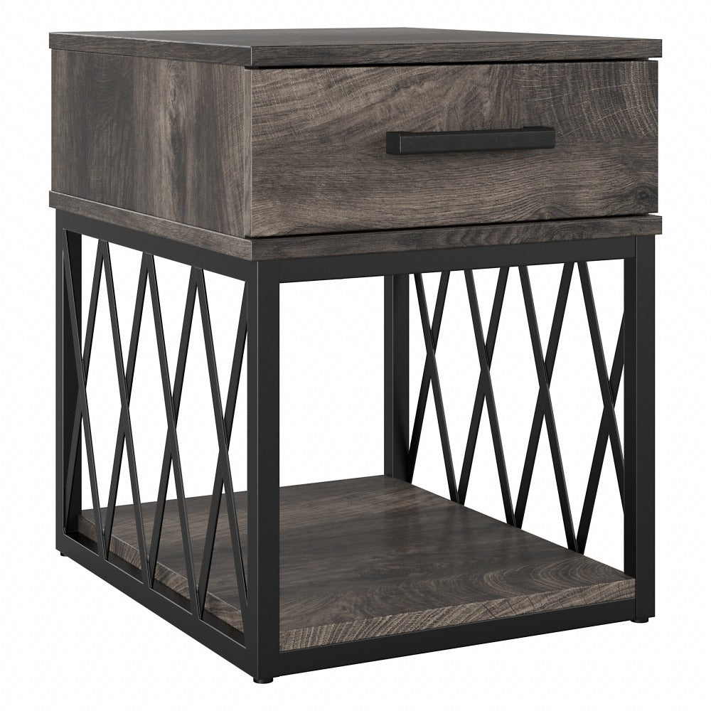 kathy ireland Home by Bush Furniture City Park Industrial End Table With Drawer, Dark Gray Hickory, Standard Delivery