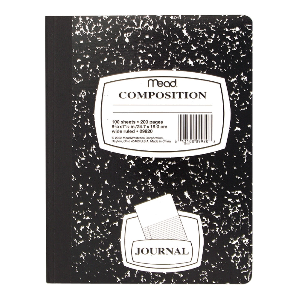 Mead Journal Composition Book, 7 1/2in x 9 3/4in, Wide Ruled, 50 Sheets, Black Marble