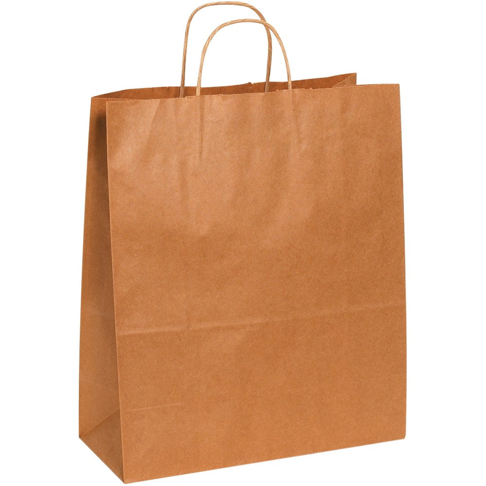 Partners Brand Paper Shopping Bags, 15 3/4inH x 13inW x 6inD, Kraft, Case Of 250