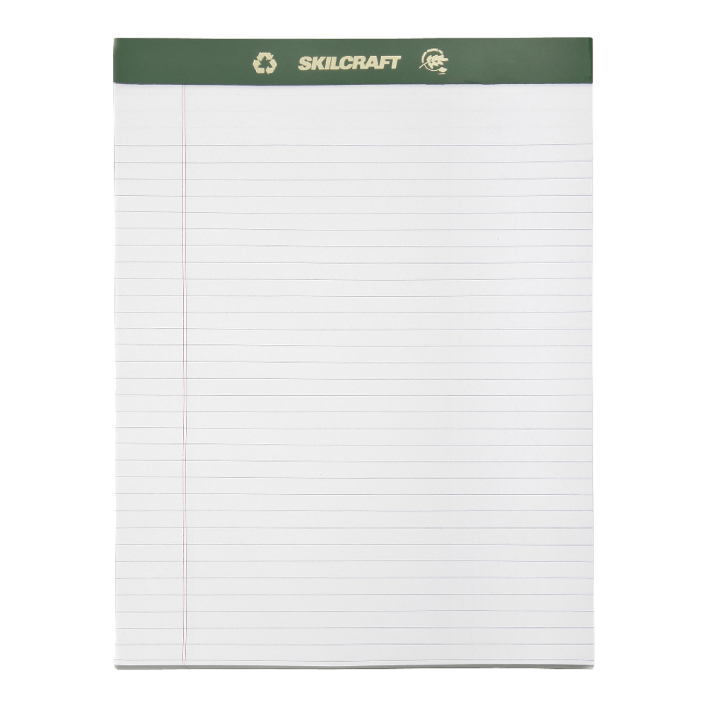 SKILCRAFT 80% Recycled Chlorine-Free Writing Pads, Letter Size, 8 1/2in x 11in, 25 Sheets, Pack Of 12 (AbilityOne 7530-01-516-9627)