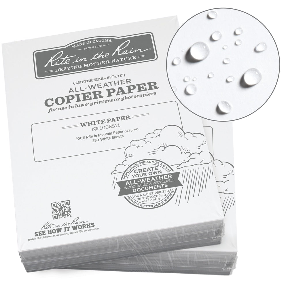 Rite in the Rain Weatherproof Laser Paper, White, Letter Size (8 1/2in x 11in), Ream Of 500 Sheets, 100 Lb, 85 Brightness