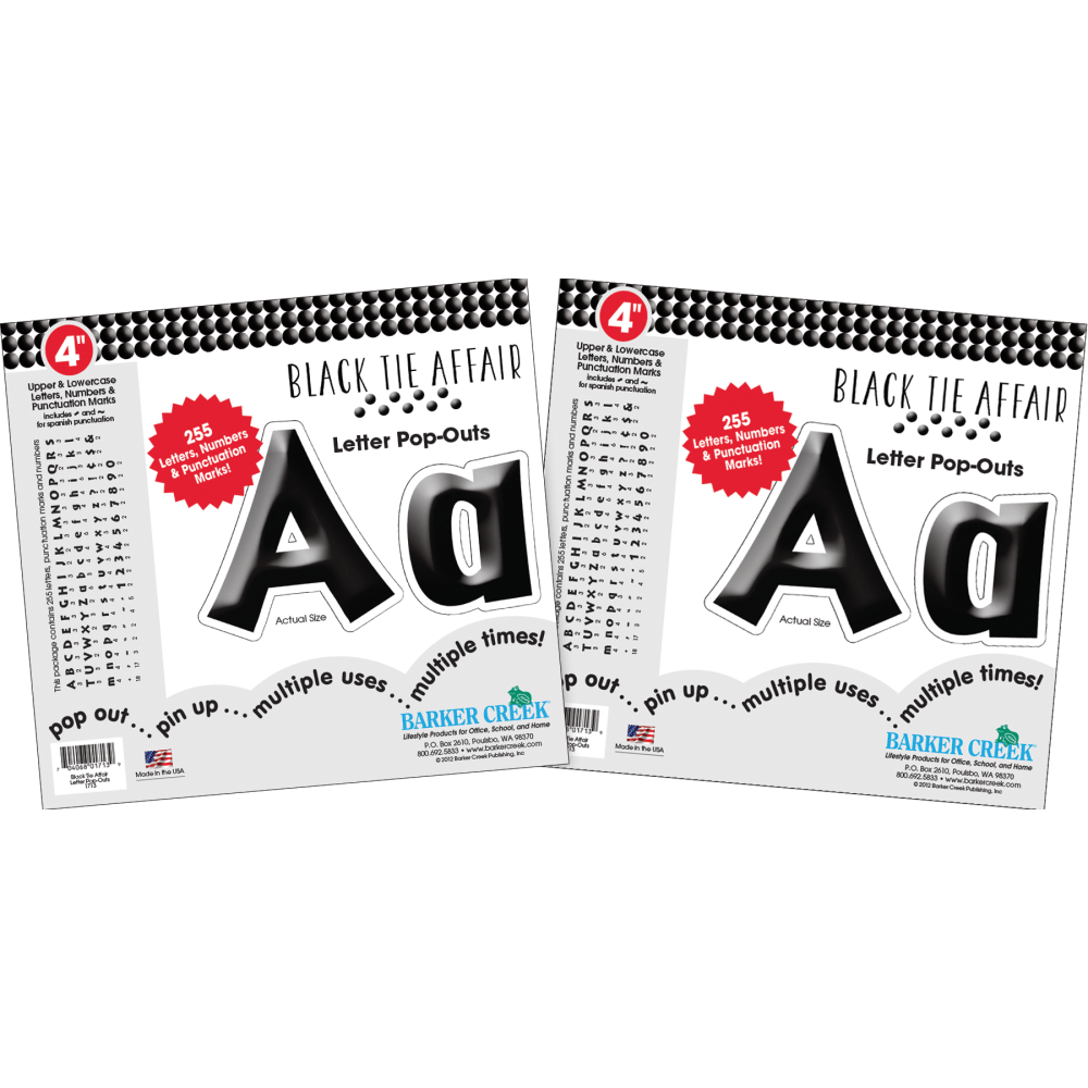 Barker Creek Letter Pop-Outs, 4in, Black Tie Affair, Pack Of 510