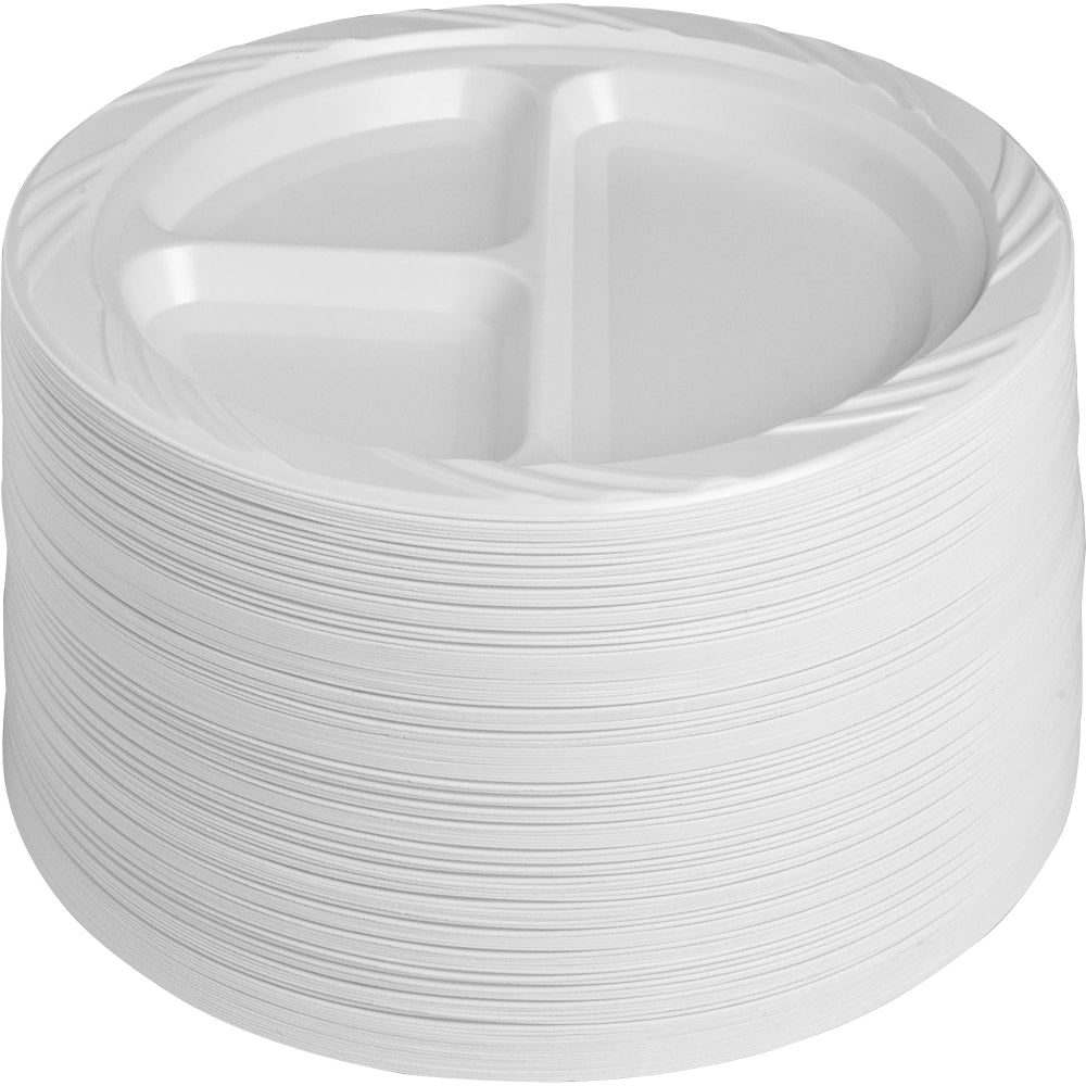 Genuine Joe 3-section Plastic Plates - 125 / Pack - Disposable - White - Plastic Body - 500 / Carton