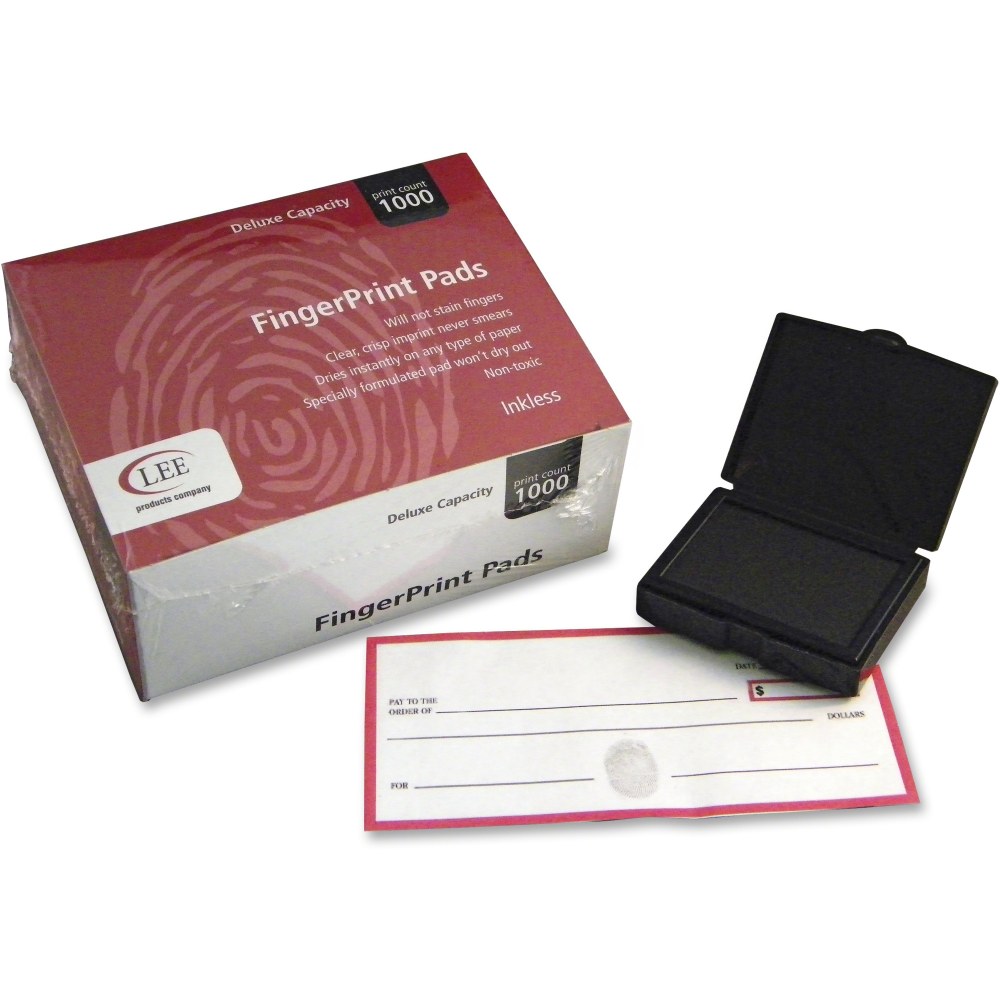 LEE Inkless FingerPrint Pad - 1 Dozen - 2in Height x 2.3in Width x 1.8in Depth - Black Ink