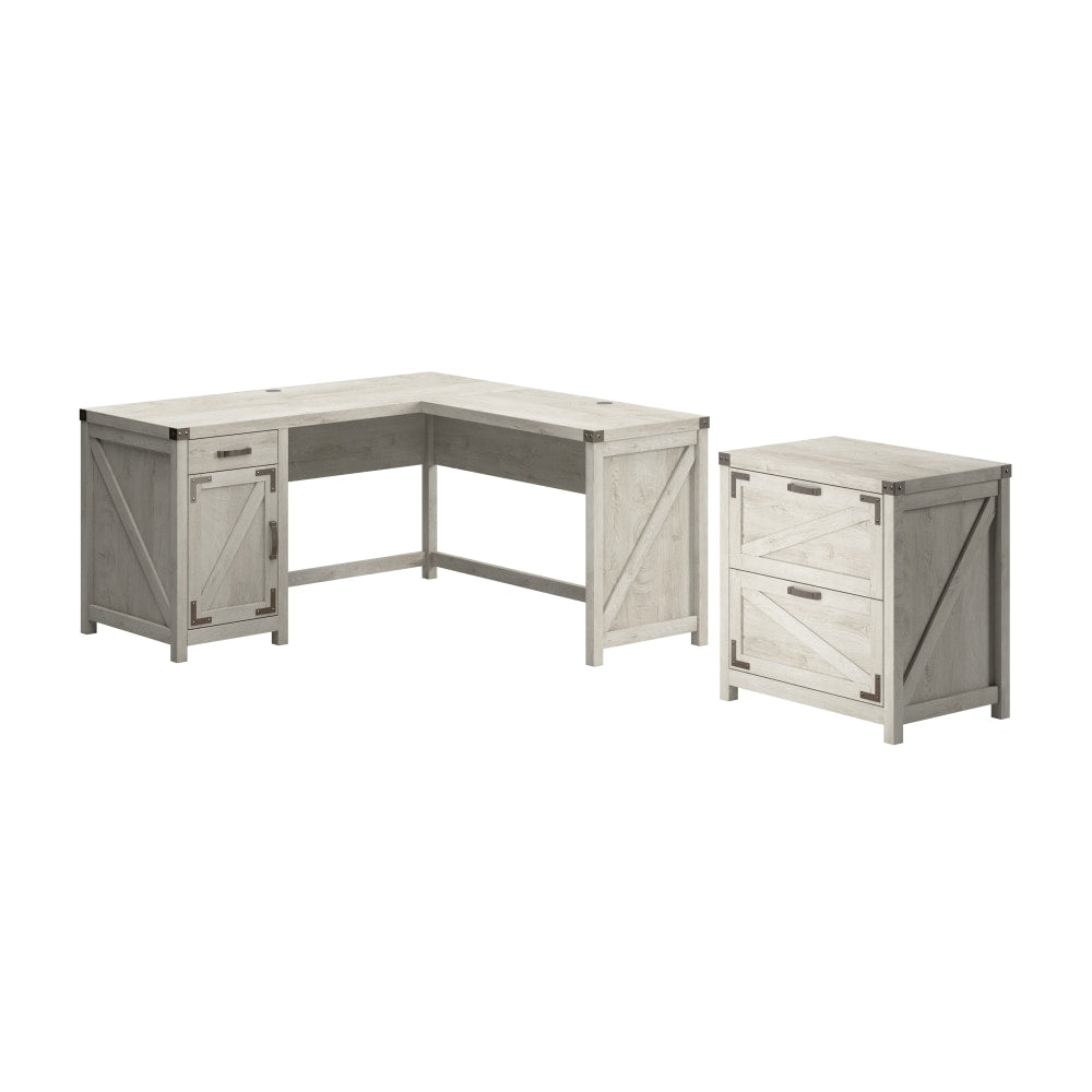 Bush Furniture Knoxville 60inW L-Shaped Corner Desk With 2 Drawer Lateral File Cabinet, Cottage White, Standard Delivery