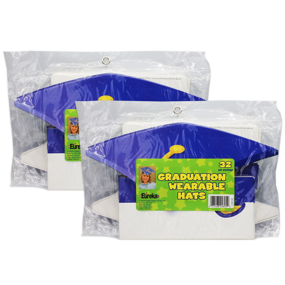 Eureka Wearable Cutout Graduation Caps, Assorted Colors, 32 Caps Per Pack, Set Of 2 Packs