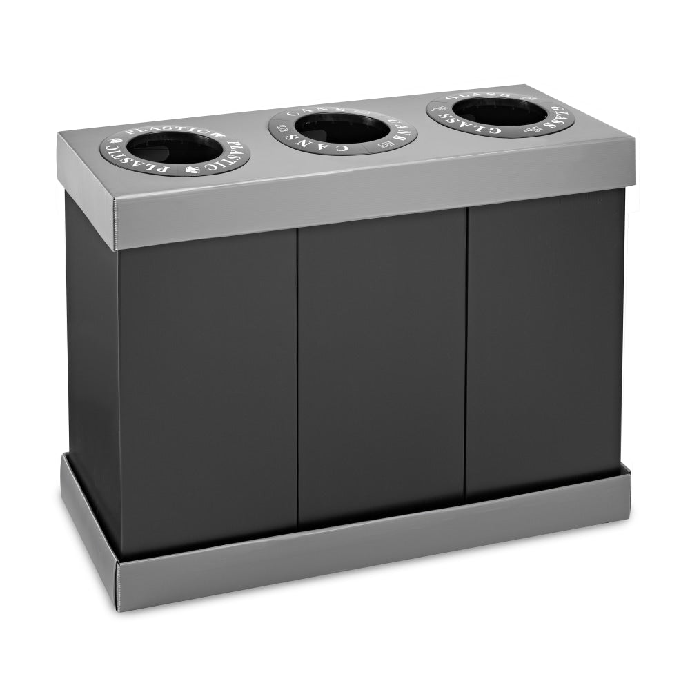 Alpine 3-Compartment Indoor Trash Bin, 28 Gallon, Black