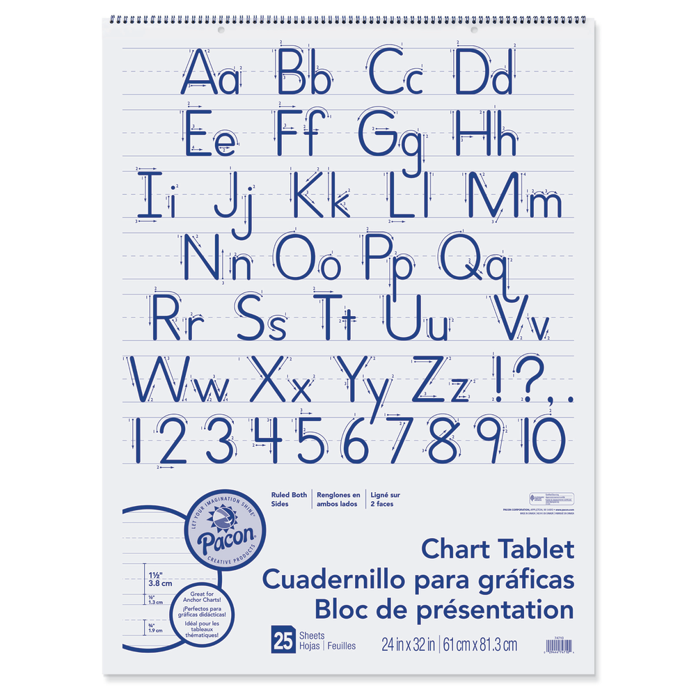 Pacon Chart Tablet, 24in x 32in, 1 1/2in Ruled, 25 Sheets