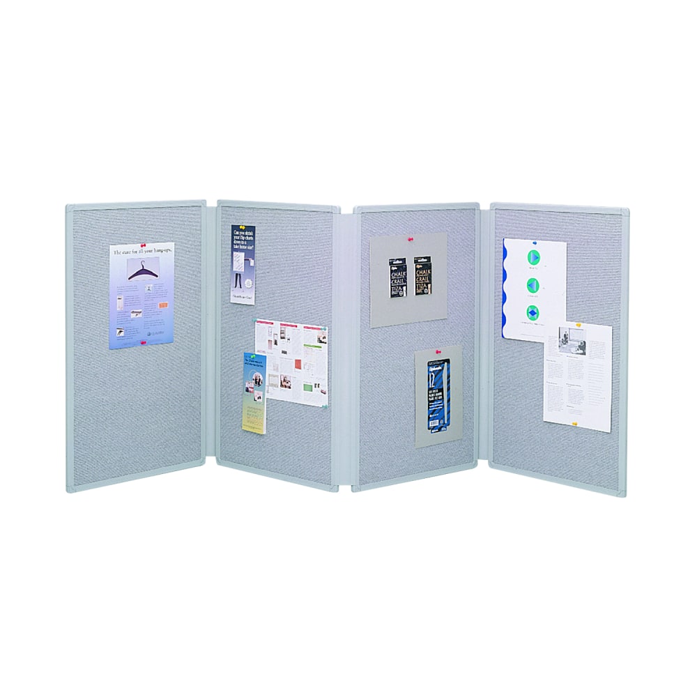 Quartet 4 Panel Unframed Tabletop Fabric Panel Bulletin Board Display, 72in x 30in, Gray