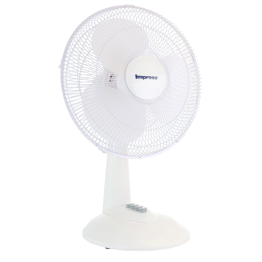 Impress Oscillating 3-Speed Table Fan, 15inH x 12inW x 12inD, White