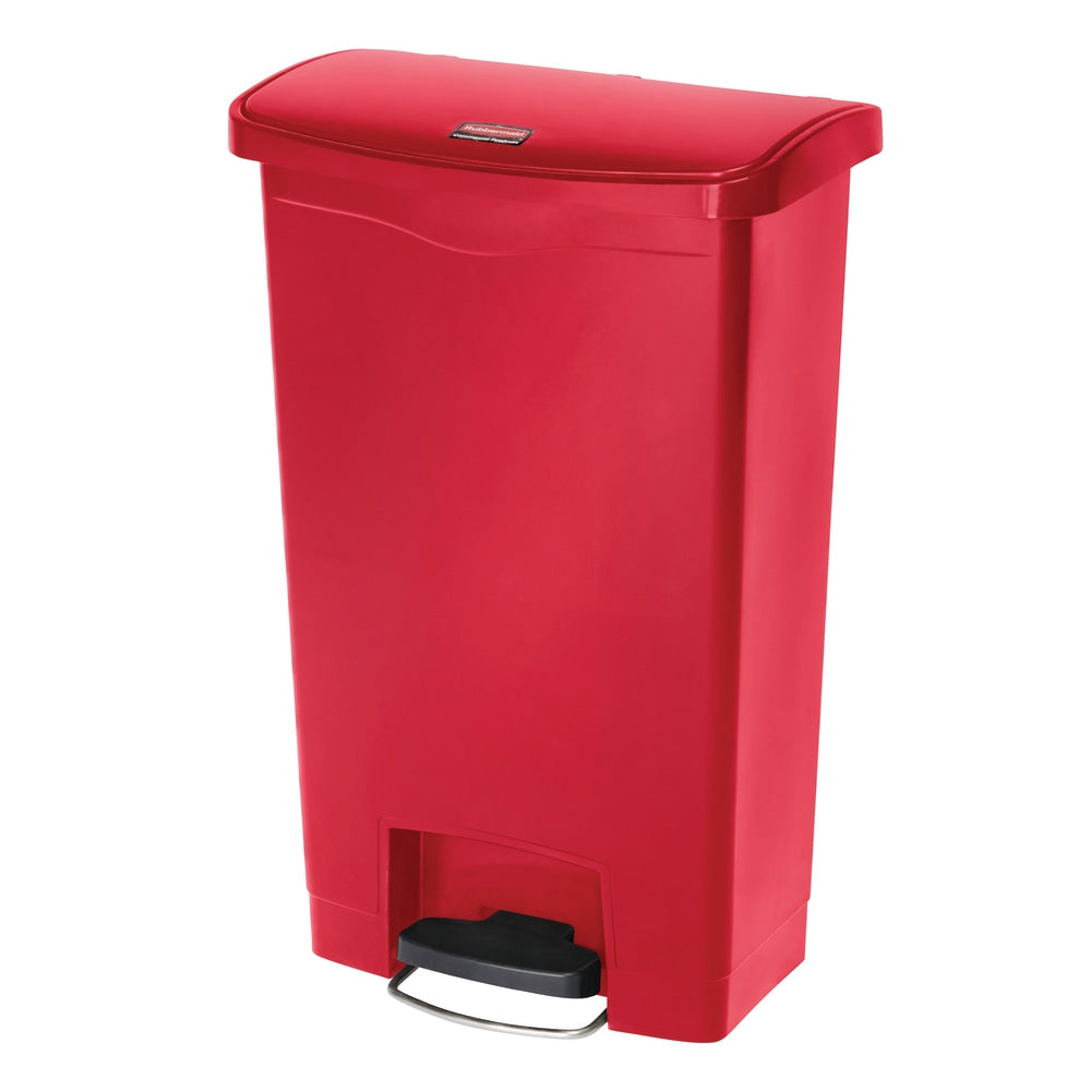 Rubbermaid Slim Jim Rectangular Plastic Wastebasket, Step-On, 13 Gallons, Red