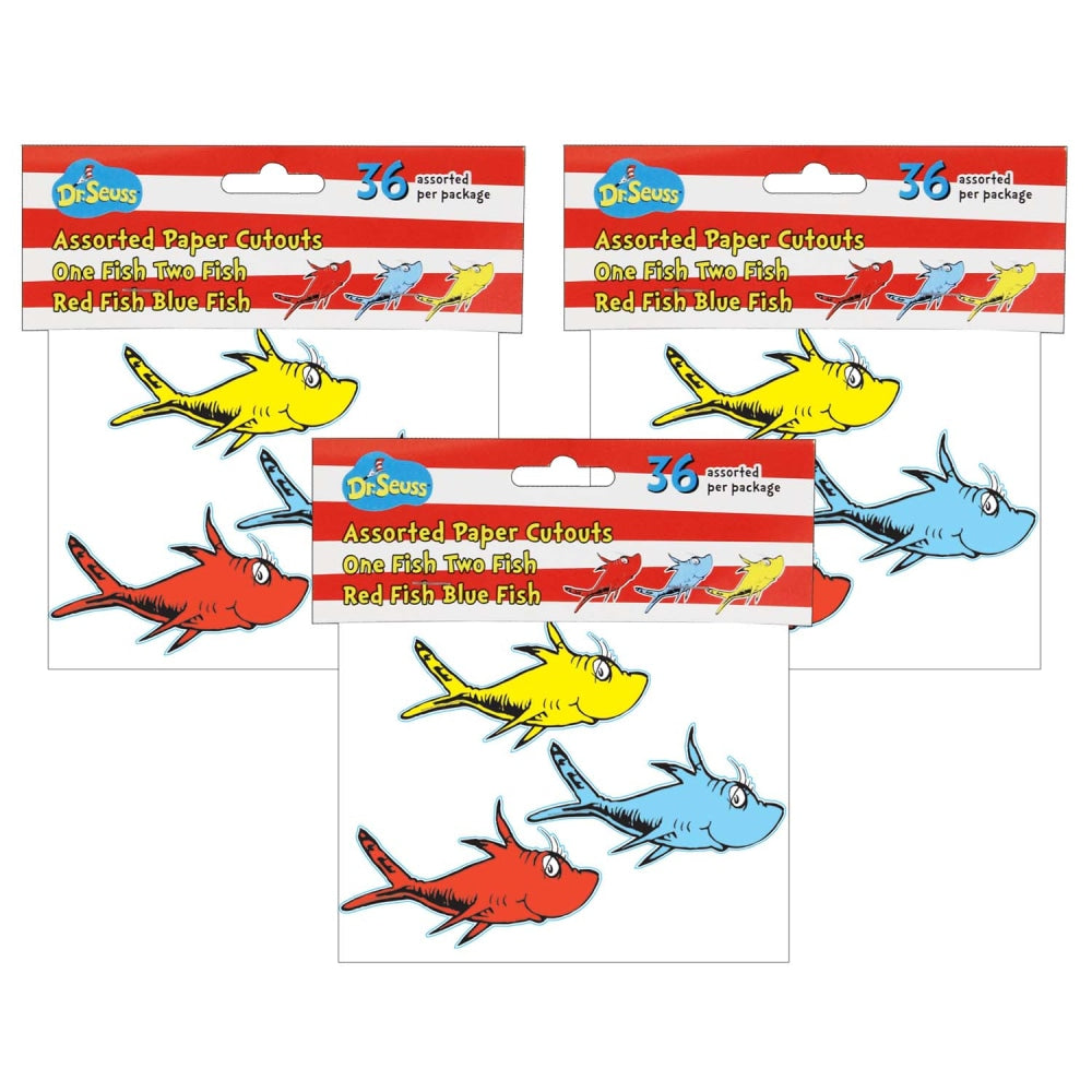 Eureka School Paper Cut Outs, 5in, Dr. Seuss One Fish, Two Fish, 36 Cut Outs Per Pack, Set Of 3 Packs