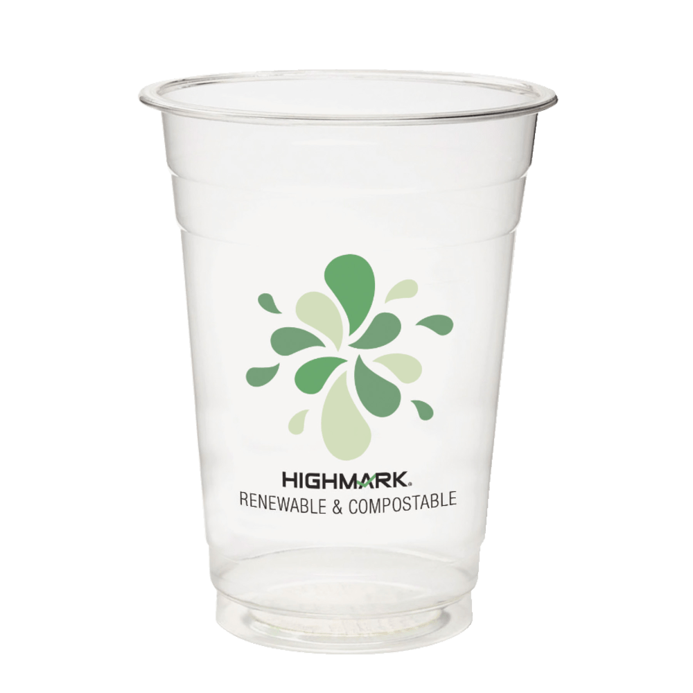 Highmark ECO Compostable Plastic Cups, 16 Oz, Clear, Pack Of 500