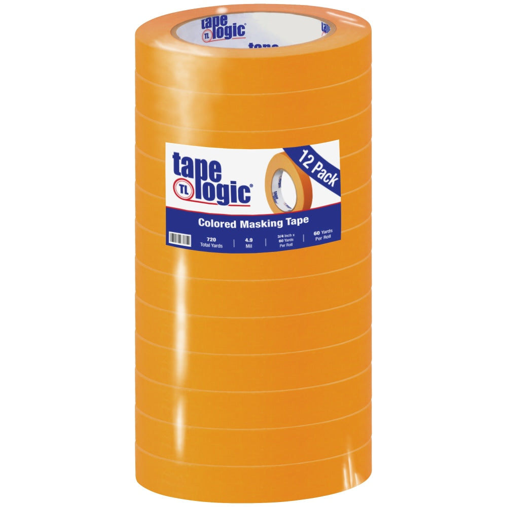 Tape Logic Color Masking Tape, 3in Core, 0.75in x 180ft, Orange, Case Of 12