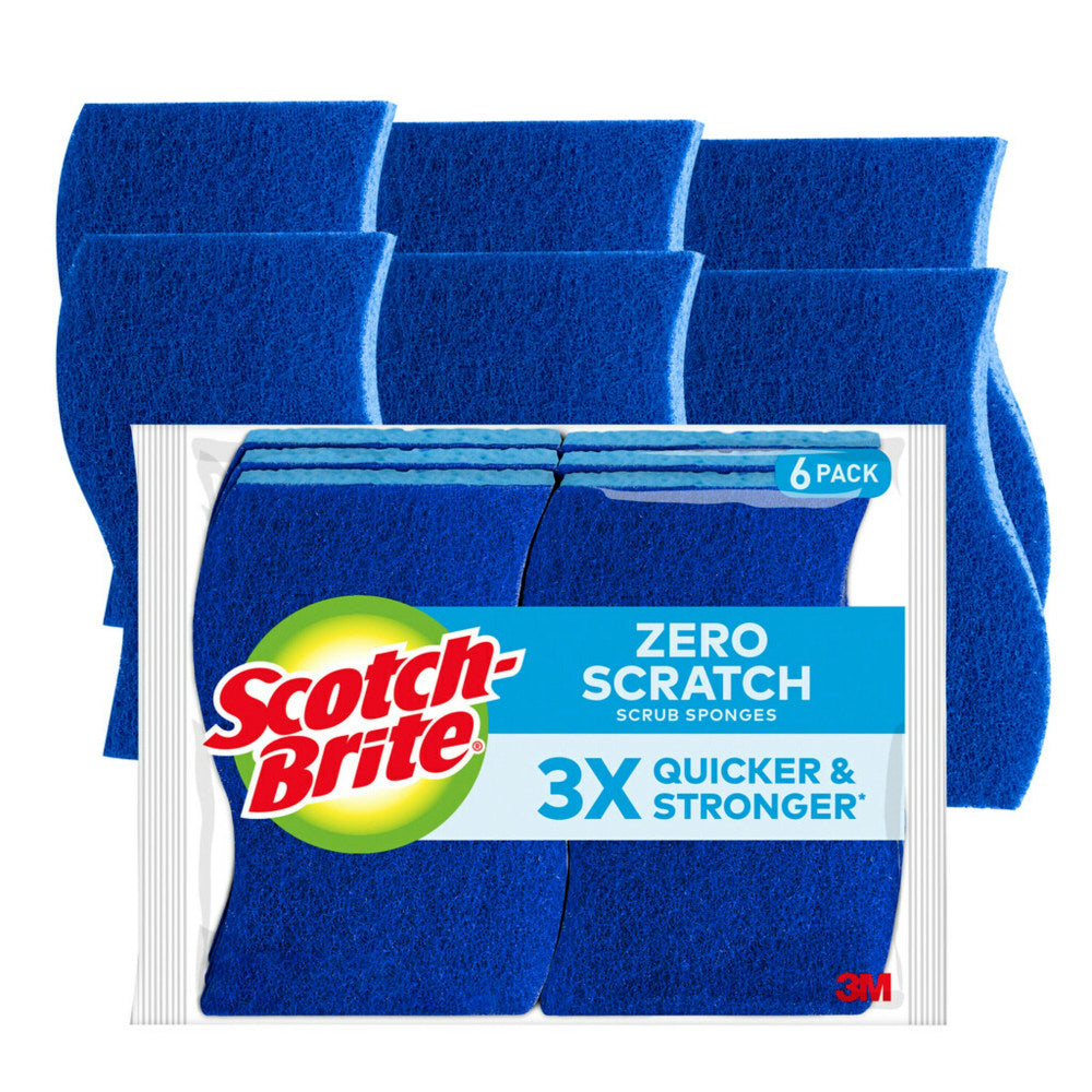 Scotch-Brite Zero Scratch Sponges, 6 Scrubbing Sponges, Great For Washing Dishes and Cleaning Kitchen