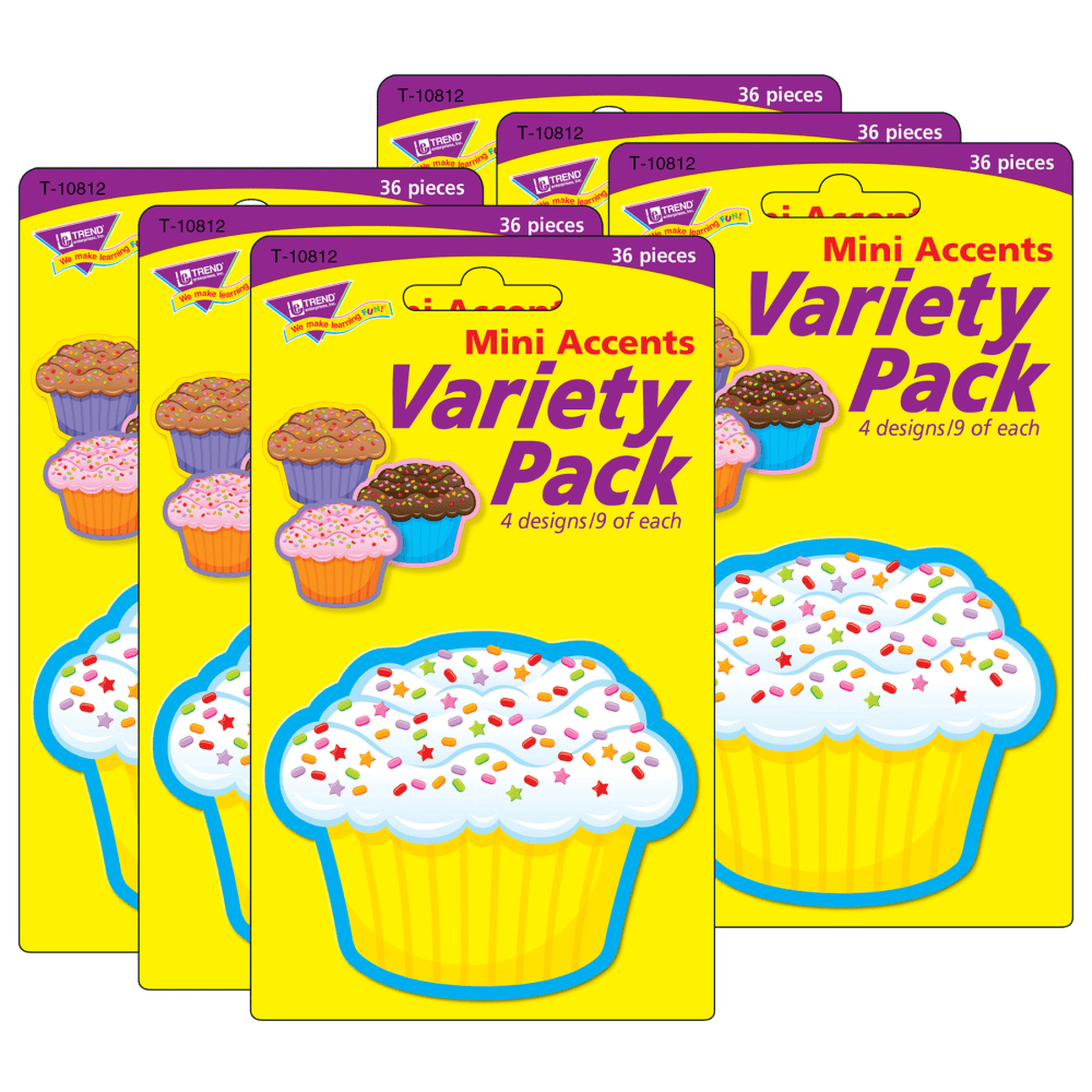 TREND Mini Accents, 3in, Cupcakes, 36 Accents Per Pack, Set Of 6 Packs