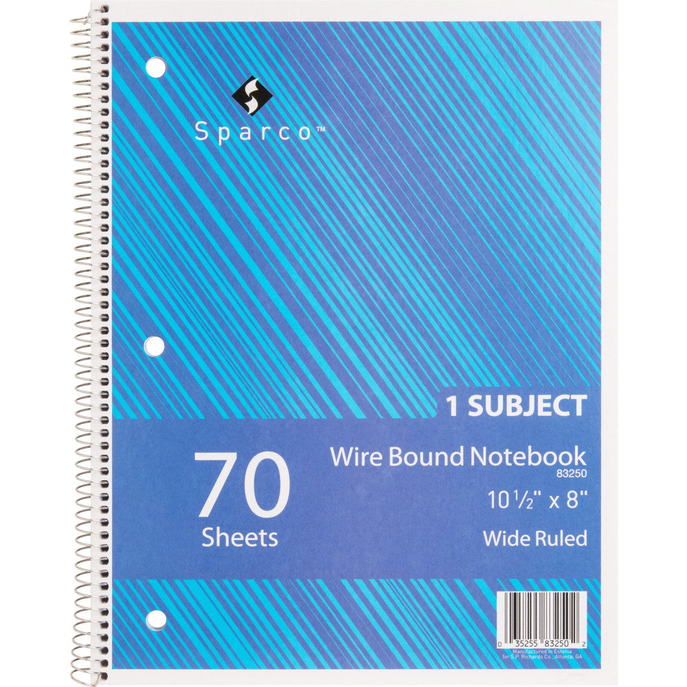 Sparco Wirebound Notebook, 8in x 10-1/2in, Wide Rule, Assorted
