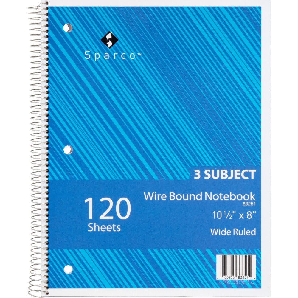 Sparco Quality Wire-Bound Wide Ruled Notebook, 8in x 10 1/2in, 120 Sheets, Bright White/Cover Assorted Colors