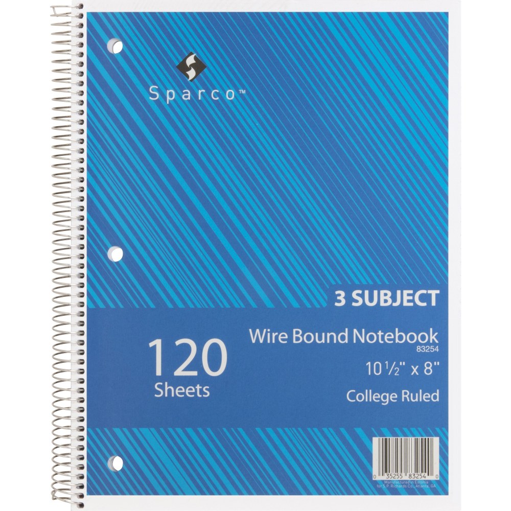 Sparco Quality Wire-Bound College Ruled Notebook, 8in x 10 1/2in, 120 Sheets, Assorted Colors