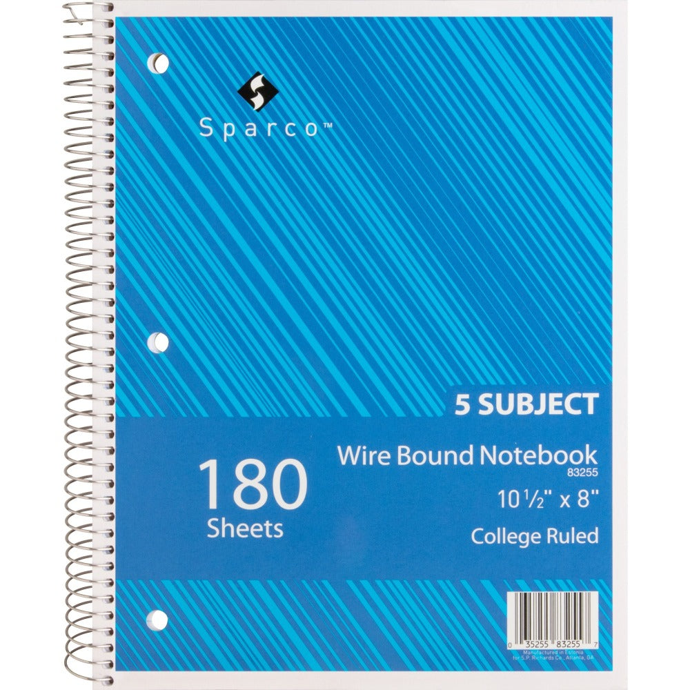Sparco Wirebound Notebook, 8in x 10 1/2in, College Ruled, 180 Sheets, Assorted Colors