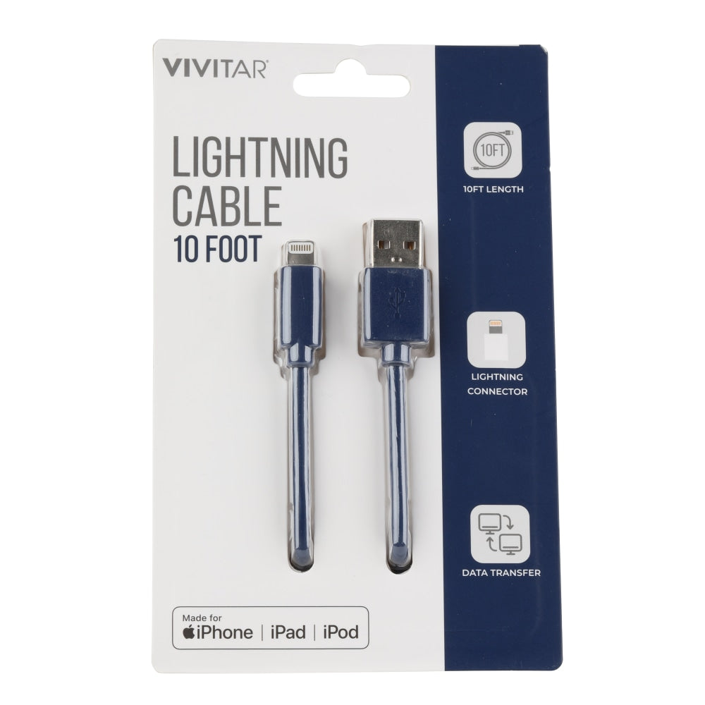 Vivitar Lightning To USB-A Cable, 10ft, Navy, NIL1010-NAV-STK-24