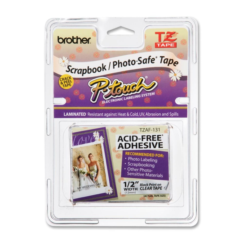 Brother TZ-AF131 Acid-Free Black-On-Clear Labeling Tape, Clear, 0.5in x 26ft