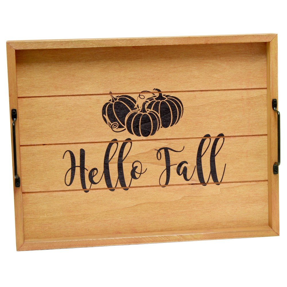 Elegant Designs Decorative Serving Tray, 2-1/4inH x 12inW x 15-1/2inD, Natural Hello Fall